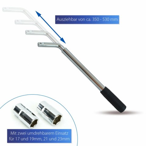 Radmutterschlüssel 1/2" 17-19mm + 21-23mm Radschlüssel Teleskop Sellnet sn1723