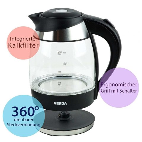 Verda Wasserkocher aus Glas 1,8L 2200W mit Kalkfilter SN0618L Verda Wasserkocher aus Glas 1,8L 2200W mit Kalkfilter SN0618L