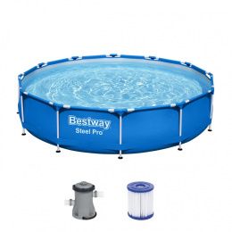 Bestway Steel Pro™ Frame Pool 366 x 76 cm, Set mit Filterpumpe, rund, blau 56681