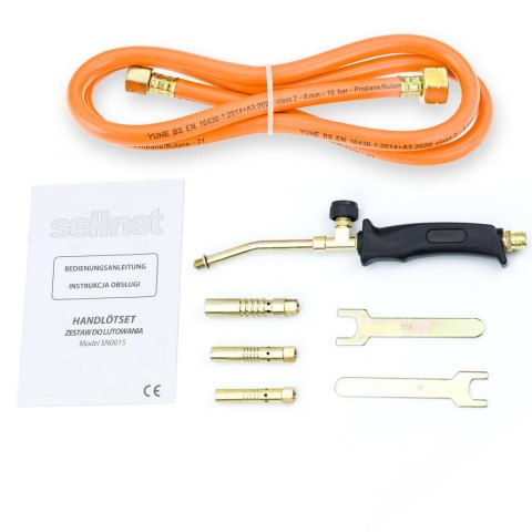 Sellnet Gasbrenner Handlötsatz mit 3 Brenneraufsätze und 1,5 Meter Schlauch, inklusive 4 bar Druckminderer SN0015R