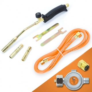 Sellnet Gasbrenner Handlötsatz mit 3 Brenneraufsätze und 1,5 Meter Schlauch, inklusive 4 bar Druckminderer SN0015R