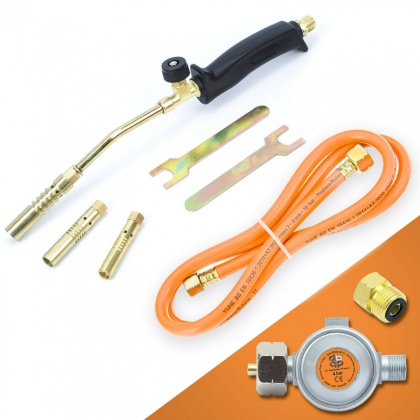 Sellnet Gasbrenner Handlötsatz mit 3 Brenneraufsätze und 1,5 Meter Schlauch, inklusive 4 bar Druckminderer SN0015R