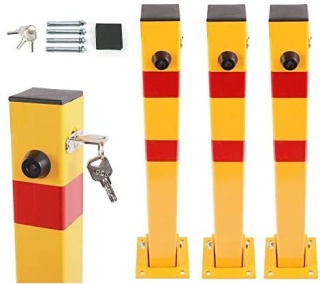 Verda 3x Parkpfosten, klappbare Parkplatzsperre 60 x 60 x 600 mm, gelb SN1807-3