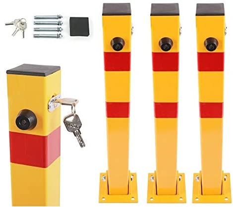 Verda 3x Parkpfosten, klappbare Parkplatzsperre 60 x 60 x 600 mm, gelb SN1807-3