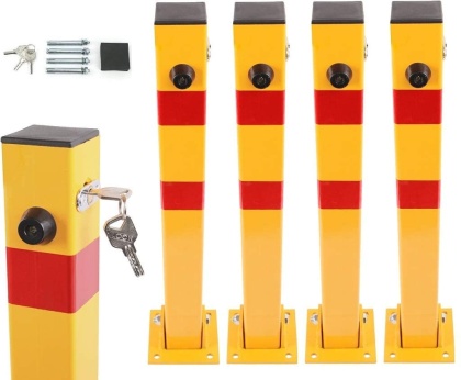 Verda 4x Parkpfosten, klappbare Parkplatzsperre 60 x 60 x 600 mm, gelb SN1807-4