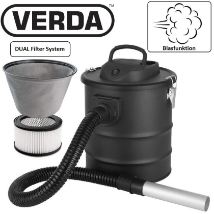Verda Aschesauger 1200W mit DUAL System Filter HEPA + Sackfilter, Kaminsauger 15L SN119