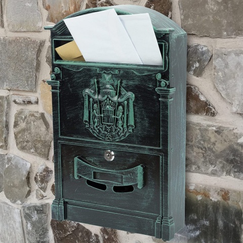 Verda Retro Briefkasten aus pulverbeschichtetem Aluguss, Grün Matt SN3663-4
