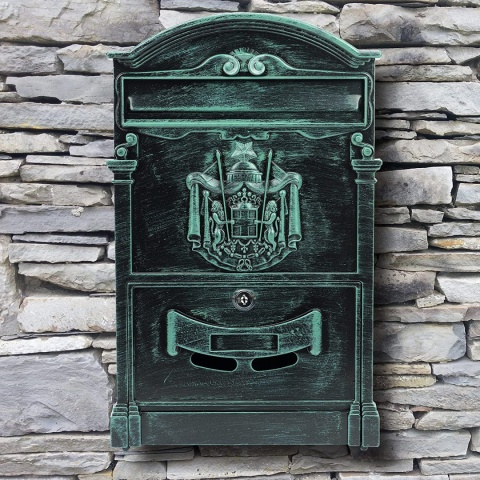 Verda Retro Briefkasten aus pulverbeschichtetem Aluguss, Grün Matt SN3663-4
