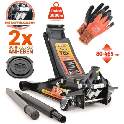 Verda Tiefer Wagenheber 3t Rangierwagenheber 80 - 465 mm mit Doppelkolben SN3065