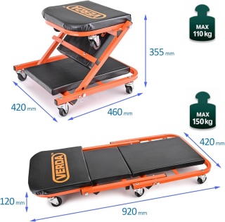 Verda 2in1 Werkstatt-Rollbrett, Montageroller für die Werkstatt mit max. Belastung von 150 kg SN6711