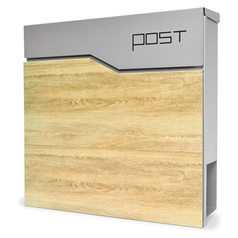 Verda Briefkasten Postkasten Zeitungsrolle Silber mit Holzoptik SN3637