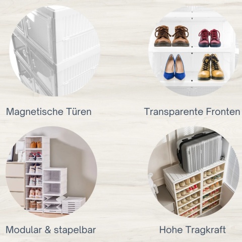 Verda Schuhschrank Weiß Kunststoff – Stapelbares Schuhregal mit Klappen-6 Reihen SN7061