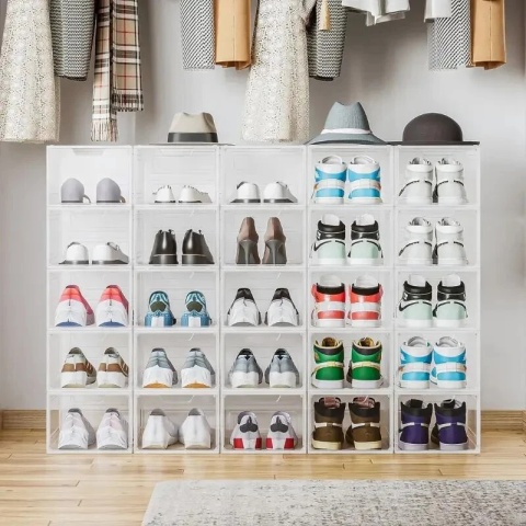 Verda Schuhschrank Weiß Kunststoff – Stapelbares Schuhregal mit Klappen-6 Reihen SN7061
