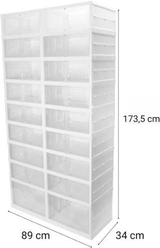 Verda Schuhschrank Weiß Kunststoff – Stapelbares Schuhregal mit Klappen-9 Reihen SN7093
