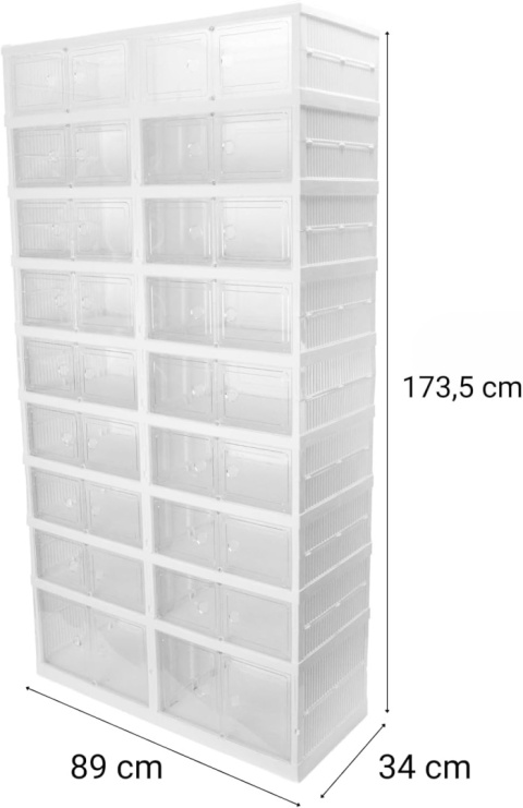 Verda Schuhschrank Weiß Kunststoff – Stapelbares Schuhregal mit Klappen-9 Reihen SN7093