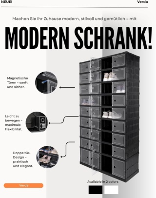 Verda Schuhschrank Schwarz Kunststoff – Stapelbares Schuhregal mit Klappen-9 Reihen SN7094