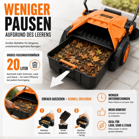 Verda Manuelle Kehrmaschine 65 cm – Handkehrmaschine 20 l, 2.400 m²/h SN1301Z