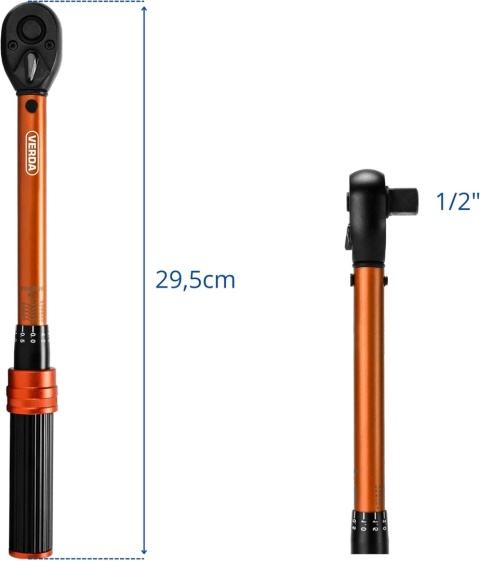 Verda Drehmomentschlüssel 1/2" 10-60 Nm, Teleskopratsche im Koffer, Click-Torque SN1752