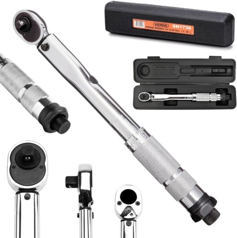 Verda Drehmomentschlüssel 1.4" 5-25 Nm mit Umschaltknarre Teleskopratsche im Koffer SN1736