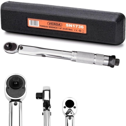 Verda Drehmomentschlüssel 1.4" 5-25 Nm mit Umschaltknarre Teleskopratsche im Koffer SN1736