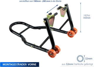 SET Motorradständer Motorrad Montageständer VORNE + HINTEN | V-Typ – Motorradheber-Set für Vorder- und Hinterrad SN1705