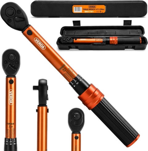 Verda Drehmomentschlüssel 1/4" 1-25 Nm, Teleskopratsche im Koffer, Click-Torque SN1751