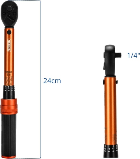 Verda Drehmomentschlüssel 1/4" 1-25 Nm, Teleskopratsche im Koffer, Click-Torque SN1751