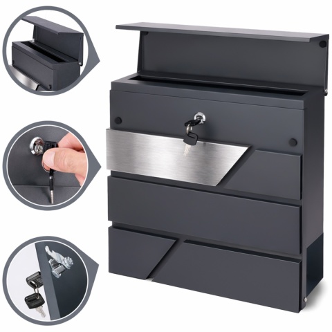 Verda Briefkasten mit Zeitungsfach Anthrazit – Edelstahl Wandbriefkasten 37 × 37 cm