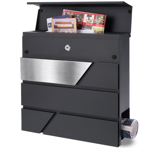 Verda Briefkasten mit Zeitungsfach Anthrazit – Edelstahl Wandbriefkasten 37 × 37 cm