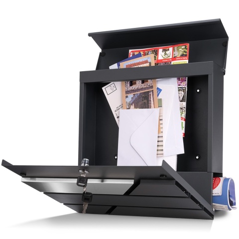 Verda Briefkasten mit Zeitungsfach Anthrazit – Edelstahl Wandbriefkasten 37 × 37 cm