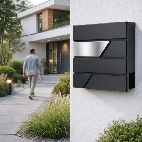 Verda Briefkasten mit Zeitungsfach Anthrazit – Edelstahl Wandbriefkasten 37 × 37 cm