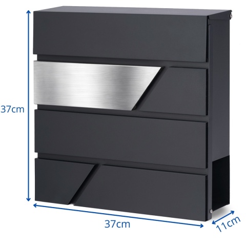 Verda Briefkasten mit Zeitungsfach Anthrazit – Edelstahl Wandbriefkasten 37 × 37 cm