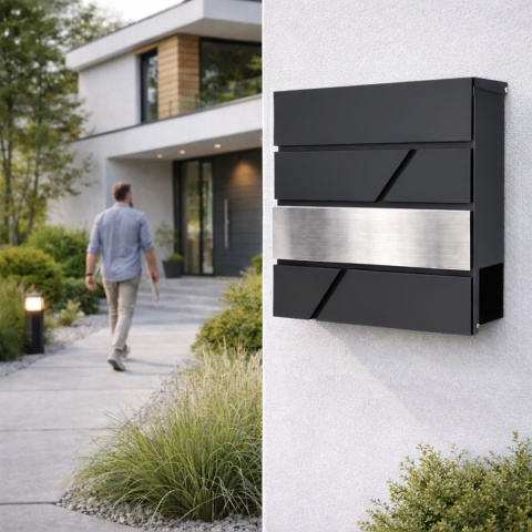 Verda Briefkasten mit Zeitungsfach Anthrazit – Edelstahl Wandbriefkasten 37 × 37 cm