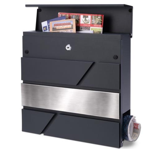 Verda Briefkasten mit Zeitungsfach Anthrazit – Edelstahl Wandbriefkasten 37 × 37 cm