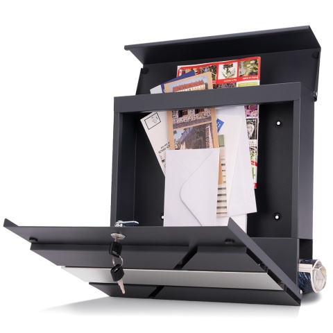 Verda Briefkasten mit Zeitungsfach Anthrazit – Edelstahl Wandbriefkasten 37 × 37 cm