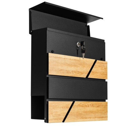 Verda Briefkasten mit Zeitungsfach Anthrazit/Holz – Wandbriefkasten 37 × 37 cm SN3638-2