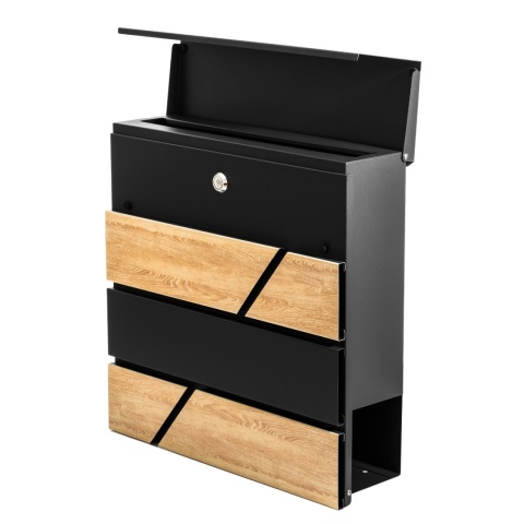 Verda Briefkasten mit Zeitungsfach Anthrazit/Holz – Wandbriefkasten 37 × 37 cm SN3638-2