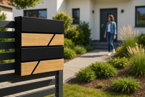 Verda Briefkasten mit Zeitungsfach Anthrazit/Holz – Wandbriefkasten 37 × 37 cm SN3638-2