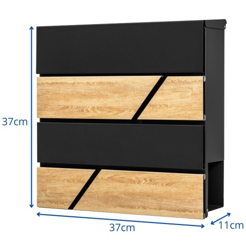 Verda Briefkasten mit Zeitungsfach Anthrazit/Holz – Wandbriefkasten 37 × 37 cm SN3638-2