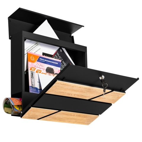 Verda Briefkasten mit Zeitungsfach Anthrazit/Holz – Wandbriefkasten 37 × 37 cm SN3638-2
