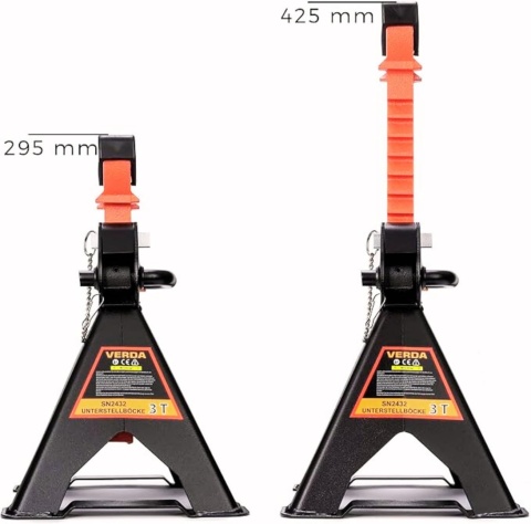 Verda 4x Unterstellböcke 3t, 295 - 425 mm mit Sicherung und Gummiauflage SN2432-2