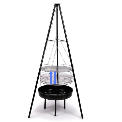 Verda Schwenkgrill 151 cm – Holzkohlegrill mit Dreibein & Feuerstelle