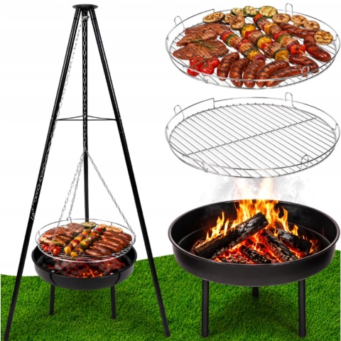 Verda Schwenkgrill 151 cm – Holzkohlegrill mit Dreibein & Feuerstelle