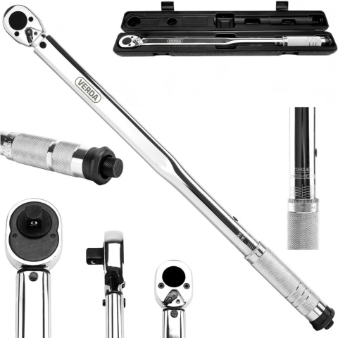 Verda Drehmomentschlüssel 1/2" 70-350Nm mit Koffer für PKW, Fahrrad, Motorrad Silber SN1739