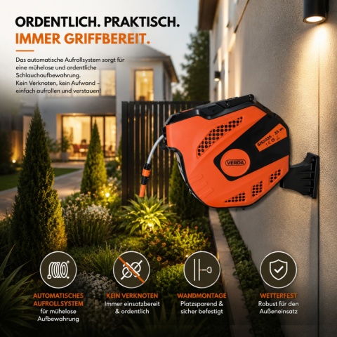 Verda Wand-Schlauchbox 35 m Automatik 180° schwenkbar – Schlauchtrommel 1/2" SN2035