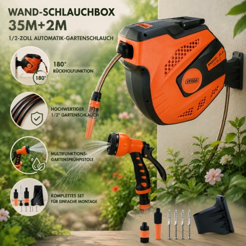 Verda Wand-Schlauchbox 35 m Automatik 180° schwenkbar – Schlauchtrommel 1/2" SN2035