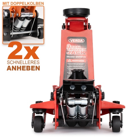 Verda Tiefer Wagenheber 3t Rangierwagenheber 75 - 515 mm mit Doppelkolben SN9315