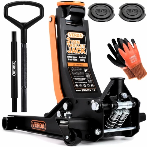 Verda Tiefer Wagenheber 3t Rangierwagenheber 80 - 500 mm mit Doppelkolben und D-förmigem Griff SN8021