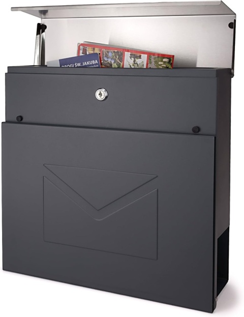 Verda Edelstahl Briefkasten Anthrazit – Wandbriefkasten mit Zeitungsfach SN3691-1