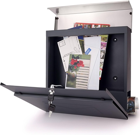 Verda Edelstahl Briefkasten Anthrazit – Wandbriefkasten mit Zeitungsfach SN3691-1